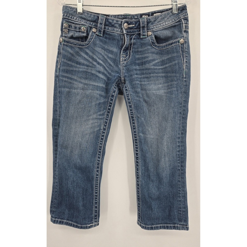 Miss Me Signature Cuffed Capri Jeans Womens 28 Denim Flap Pockets Thick Stitch